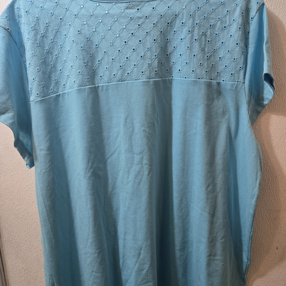 croft & barrow aqua eyelet shoulder short sleeve tee - Picture 4 of 4